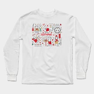 Merry Slothmas // Funny Christmas Sloth Doodle Art Long Sleeve T-Shirt